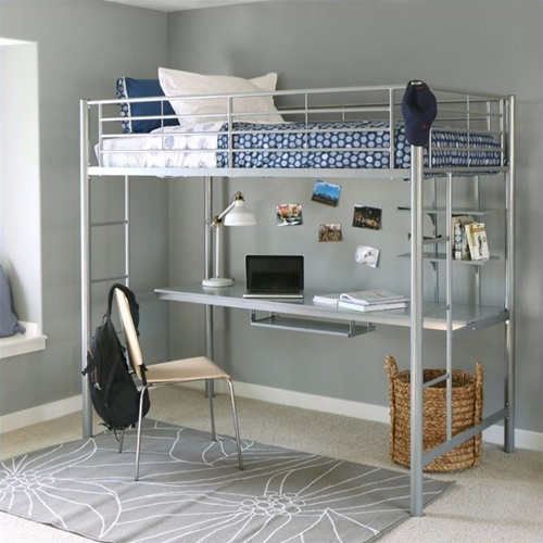 Walker Edison Sunrise Metal Twin/Workstation Bunk Bed in Silver | Best ...