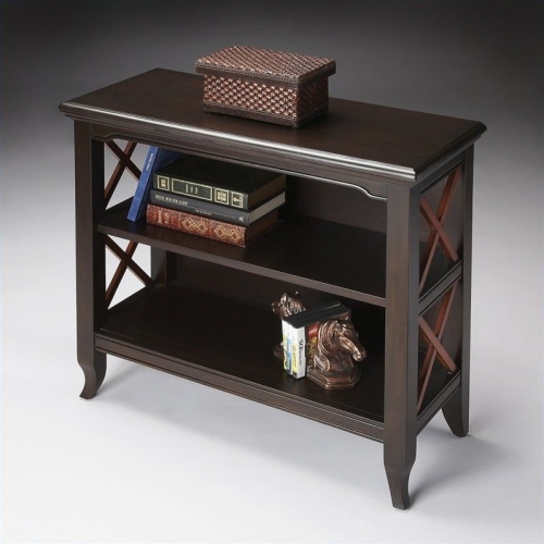 BOWERY HILL  Transitional Wood Cherry 2 Shelf Low Bookcase In