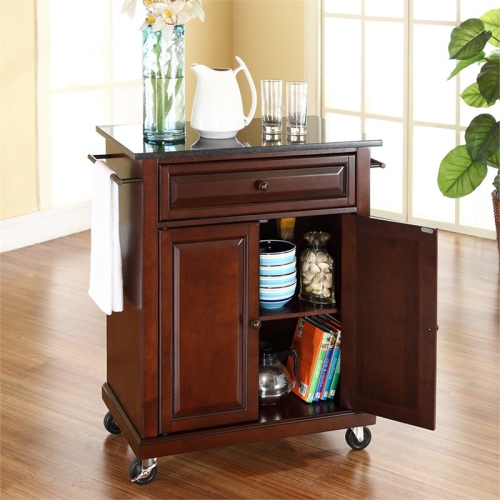 Crosley Black Granite Top Portable Kitchen Cart in Mahogany