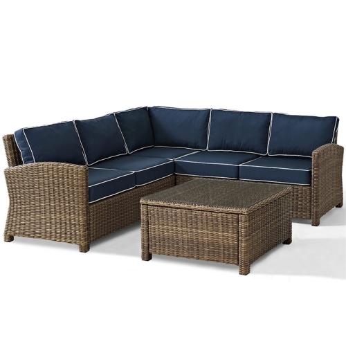 CROSLEY FURNITURE Crosley Bradenton 4 Piece Wicker Patio Sectional Set In Brown And Navy