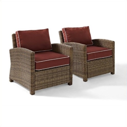 Crosley Furniture Bradenton 2 Piece Outdoor Wicker Seating Set with Sangria Cushions
