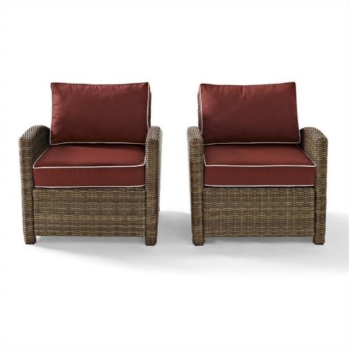 Crosley Furniture Bradenton 2 Piece Outdoor Wicker Seating Set with Sangria Cushions