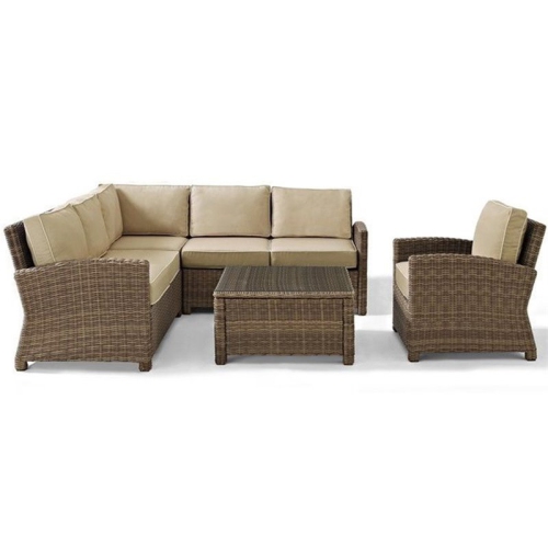 Crosley Bradenton 5 Piece Wicker Patio Sectional Set in Brown and Sand