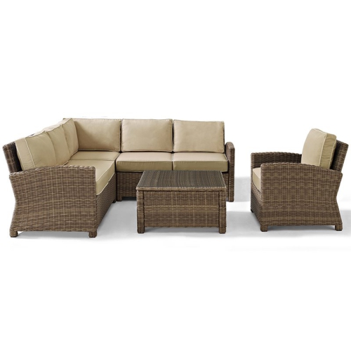 Crosley Bradenton 5 Piece Wicker Patio Sectional Set in Brown and Sand