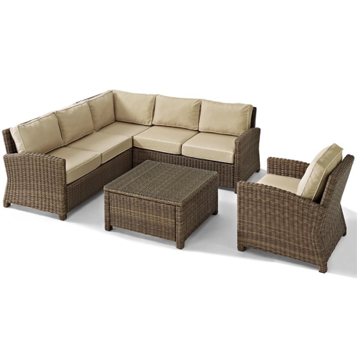 Crosley Bradenton 5 Piece Wicker Patio Sectional Set in Brown and Sand