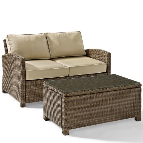 CROSLEY FURNITURE Crosley Bradenton 2 Piece Wicker Patio Sofa Set In Brown And Sand