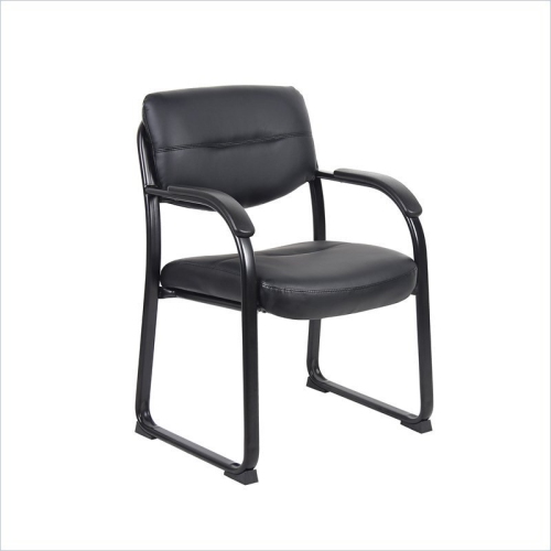 Boss Office Products Leather Sled Base Side Chair with Arms