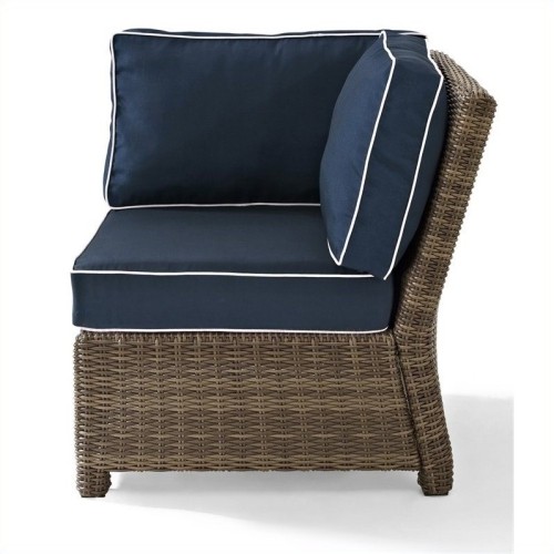 Bradenton Outdoor Wicker Sectional Corner Chair with Navy Cushions