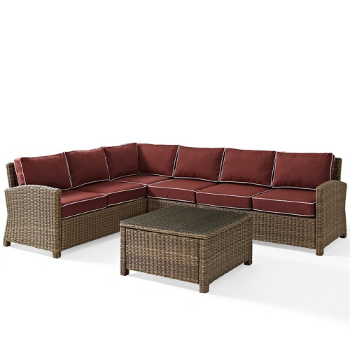 CROSLEY FURNITURE Crosley Bradenton 5 Piece Wicker Patio Sectional Set In Brown And Sangria