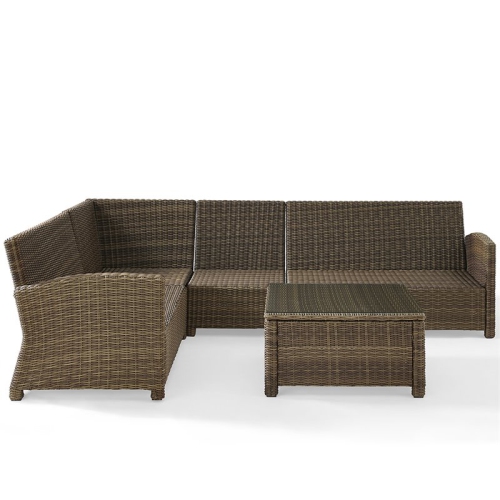 Crosley Bradenton 5 Piece Wicker Patio Sectional Set in Brown and Sangria