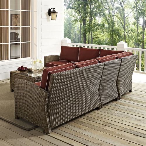 Crosley Bradenton 5 Piece Wicker Patio Sectional Set in Brown and Sangria