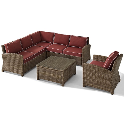 Crosley Bradenton 5 Piece Wicker Patio Sectional Set in Brown and Sangria