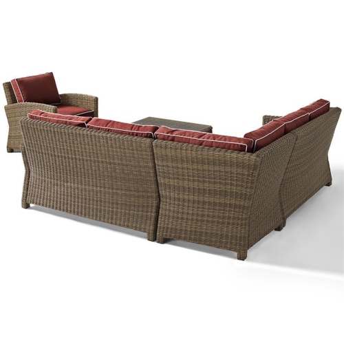 Crosley Bradenton 5 Piece Wicker Patio Sectional Set in Brown and Sangria