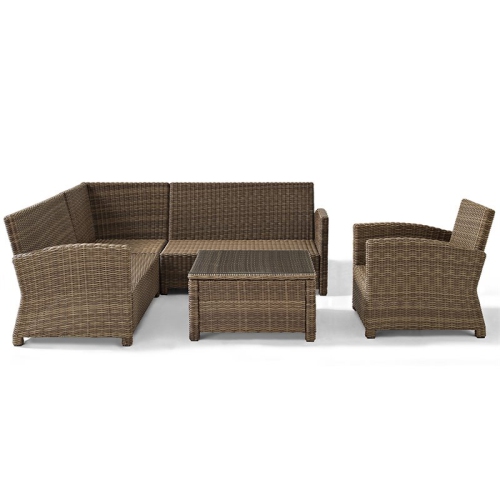 Crosley Bradenton 5 Piece Wicker Patio Sectional Set in Brown and Sangria