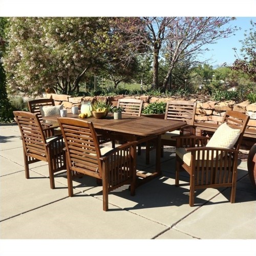 WALKER EDISON  Traditional 7-Piece Casual Dining Patio Set - Dark Brown