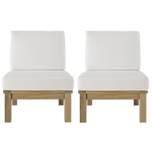 MODWAY  Marina Outdoor Teak Chairs In Natural And (Set Of 2) In White