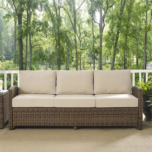Crosley Bradenton Outdoor Wicker Patio Sofa in Brown and Sand