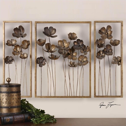 UTTERMOST  Metal Tulips Wall Art In Antiqued Gold (Set Of 3)