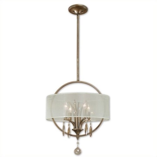 Uttermost Alenya 4 Light Fabric Drum Pendant in Burnished Gold