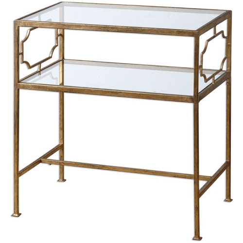 UTTERMOST  Genell Gold Leafed Iron Glass Side Table