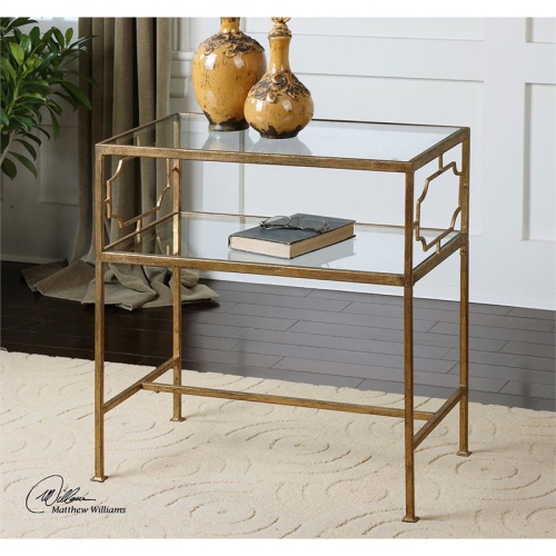 Uttermost Genell Gold Leafed Iron Glass Side Table