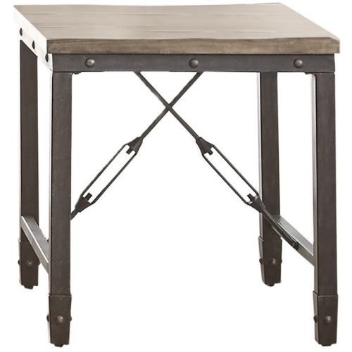 STEVE SILVER COMPANY Jersey Industrial Square End Table In Antique Tobacco Brown Top Black Metal Base