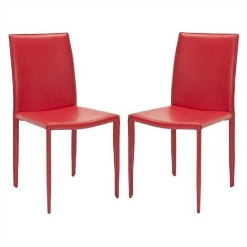 SAFAVIEH  Ken Iron And Leather Kd Dining Chair In Red (Set Of 2)