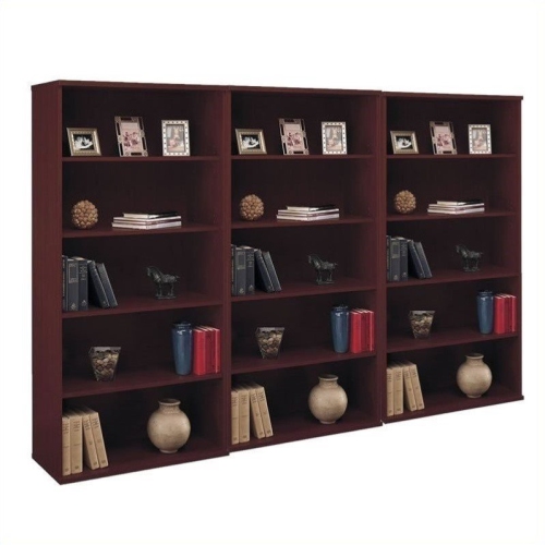 Bush Business Furniture Series C 5 Shelf 3 Piece Wall Bookcase Set in Mahogany