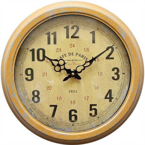 YOSEMITE HOME DECOR  Yosemite Circular Iron Wall Clock With Distressed Iron Frame In Yellow