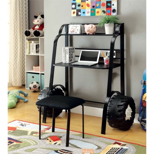 Furniture of America Ramirez Traditional Metal Kids Desk with Stool in Black