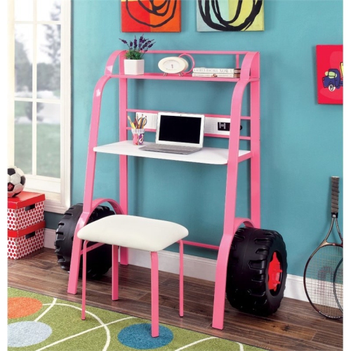 FURNITURE OF AMERICA  Ramirez Traditional Metal Kids Desk With Stool In Pink