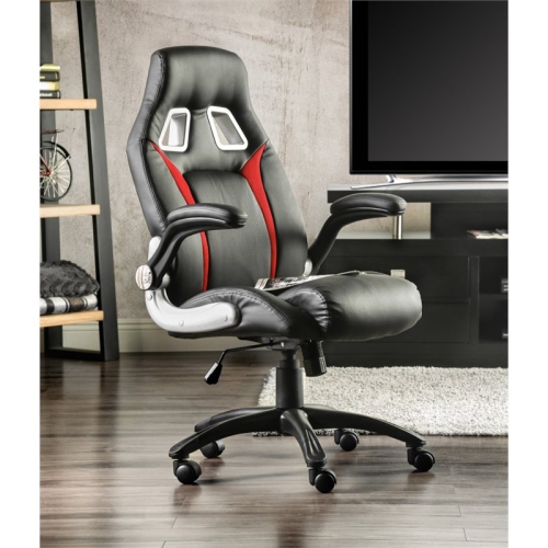 Furniture of America Trevor Faux Leather Adjustable Office Chair in Black