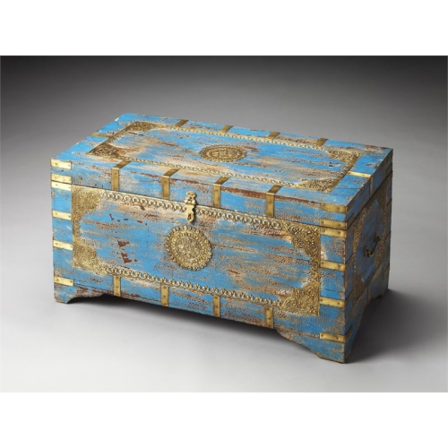 BUTLER SPECIALTY  Artifacts Storage Trunk Coffee Table In In Blue