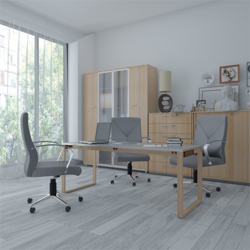 Boss Office LeatherPlus Executive Chair with Arms in Gray
