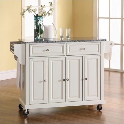Crosley Gray Granite Top Kitchen Cart in White