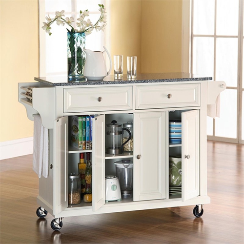 Crosley Gray Granite Top Kitchen Cart in White