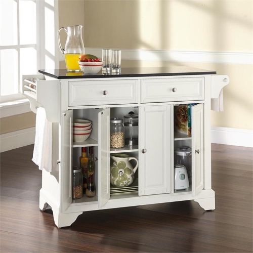 Crosley LaFayette Black Granite Top Kitchen Island in White