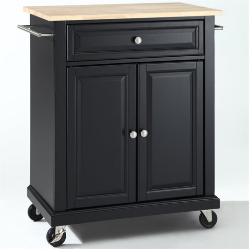 CROSLEY FURNITURE  Natural Wood Top Portable Kitchen Cart In In Black