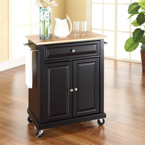 Crosley Natural Wood Top Portable Kitchen Cart in Black