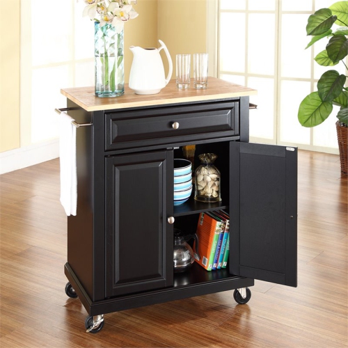Crosley Natural Wood Top Portable Kitchen Cart in Black