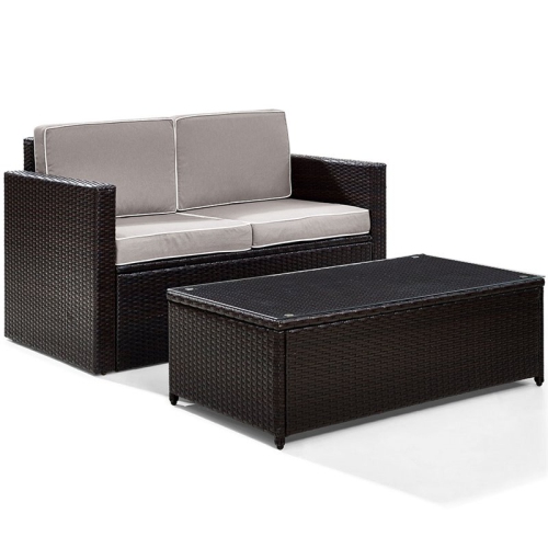 CROSLEY FURNITURE  Palm Harbor 2 Piece Wicker Patio Sofa Set In And Gray In Brown