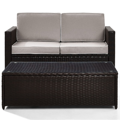 Crosley Palm Harbor 2 Piece Wicker Patio Sofa Set in Brown and Gray