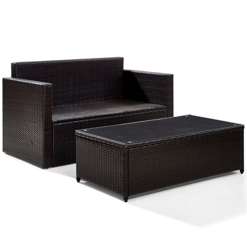 Crosley Palm Harbor 2 Piece Wicker Patio Sofa Set in Brown and Gray