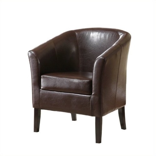 LINON  Simon Faux Leather Barrel Club Chair In Brown