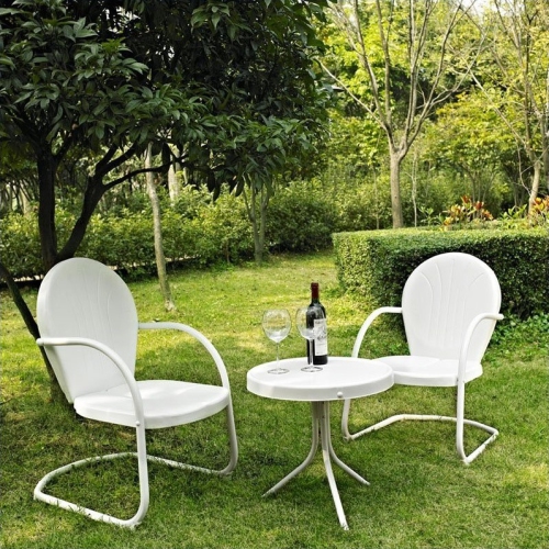 Crosley Griffith 3 Piece Metal Patio Conversation Set in White