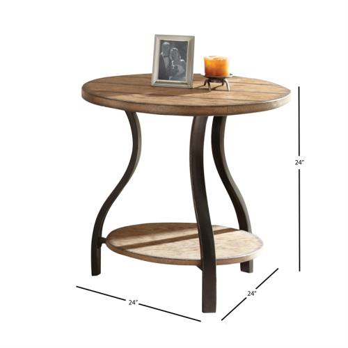 Denise Round End Table in Planked Light Oak Finish top with Metal legs