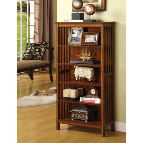 FURNITURE OF AMERICA  Davis Wood 5-Shelf Bookcase In Antique Oak
