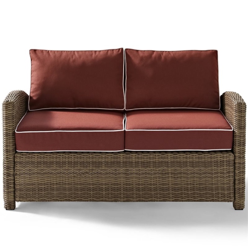 Crosley Bradenton Wicker Patio Loveseat in Brown and Sangria