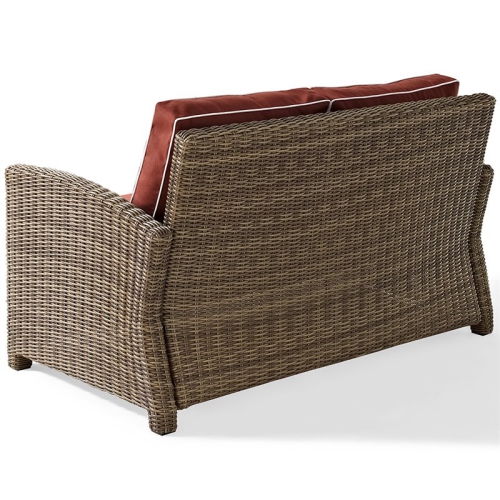 Crosley Bradenton Wicker Patio Loveseat in Brown and Sangria