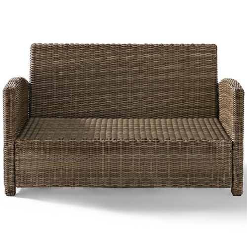 Crosley Bradenton Wicker Patio Loveseat in Brown and Sangria